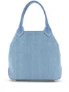 Hogan Cotton Denim Tote Bag In Blue In Blau