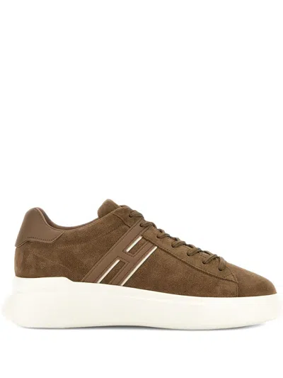Hogan Memory Foam Sneakers With Front Lace-up Fastening And Contrasting Rubber Sole In Brown