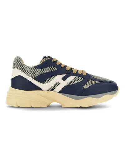 Hogan Panelled Leather Sneakers In White,grey,blue