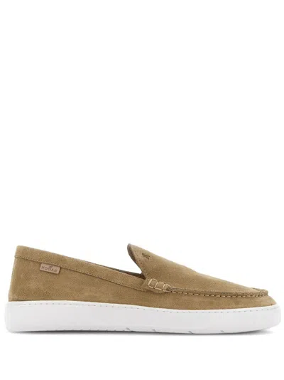 Hogan Almond-toe Suede Loafers In Beige