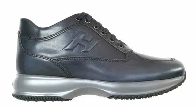 Pre-owned Hogan Men's Interactive H Embossed Leather Shoes Hxm00n090427x7u806 Biro Blue
