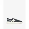 Hogan Mens Allacciato H 630 Brand-embroidered Leather And Mesh Low-top Trainers Navy In Navy
