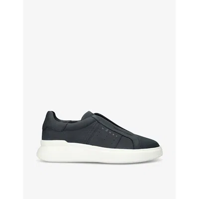 Hogan Mens Navy Fascia Slip-on Logo-embossed Suede Low-top Trainers