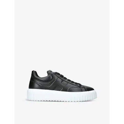 HOGAN MENS BLK/WHITE H-STRIPES BRANDED LEATHER LOW-TOP TRAINERS EUR 41 / 7 UK