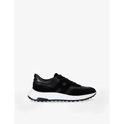 Hogan Mens  Hyperlight Branded Leather And Suede Low-top Trainers In Blk/white