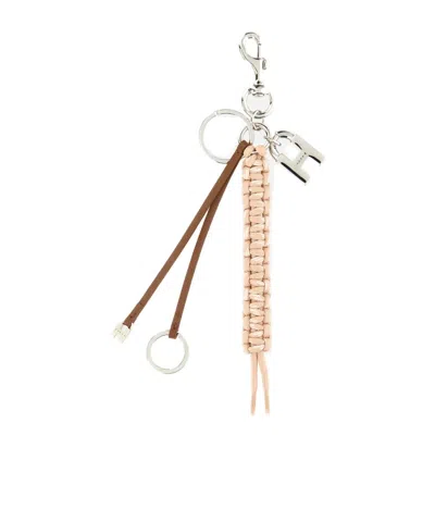 Hogan Leather Keyring Braided Design Metal Hardware In Pink