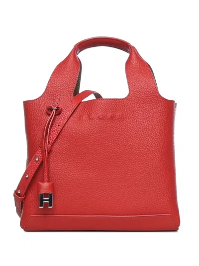 Hogan Small Leather Tote Bag In Red