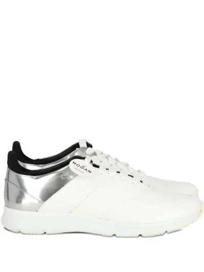 Hogan Metallic-detail Leather Sneakers In White