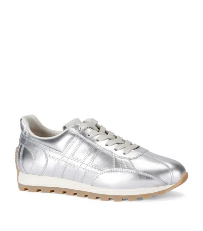 Hogan Metallic Leather H671 Allacciato Sneakers In Silver