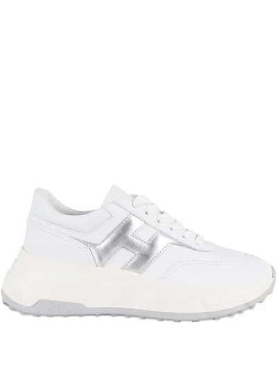 Hogan H669 Lace-up Sneakers With Silver Logo Detail In White