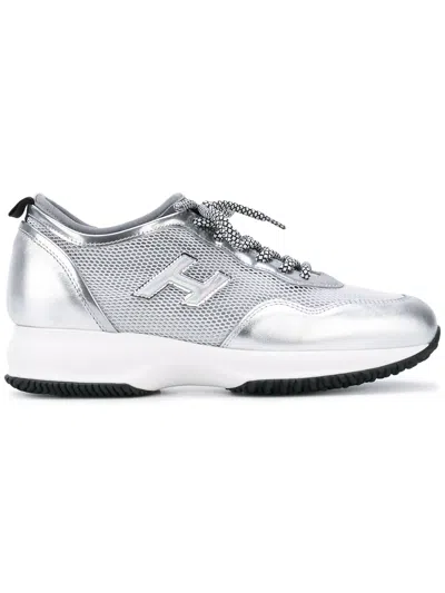 Hogan Metallic Mesh Panel Sneakers In Silver