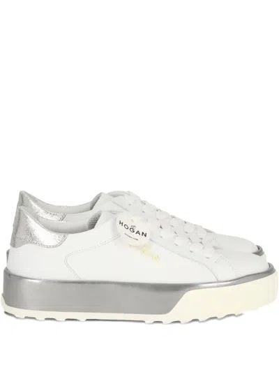 Hogan Metallic-panel Leather Sneakers In White