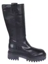 Hogan Mid-calf Black Leather Boots With Side Zip In Black