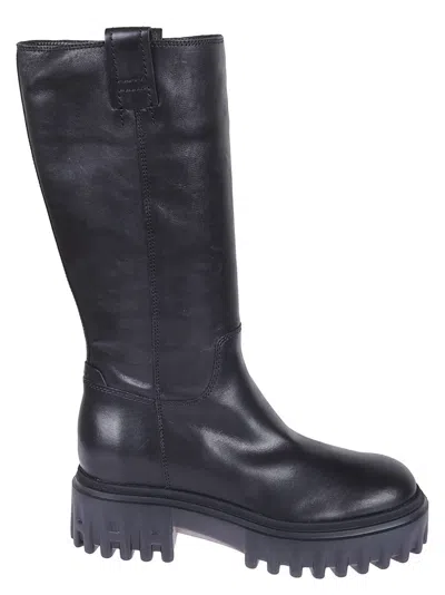 Hogan Mid-calf Black Leather Boots With Side Zip