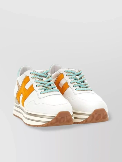 Hogan Multicolour Leather H222 Midi Sneakers In White