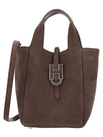 Hogan Mini Calfskin Tote Bag With Metallic 'h' Clasp In Grey