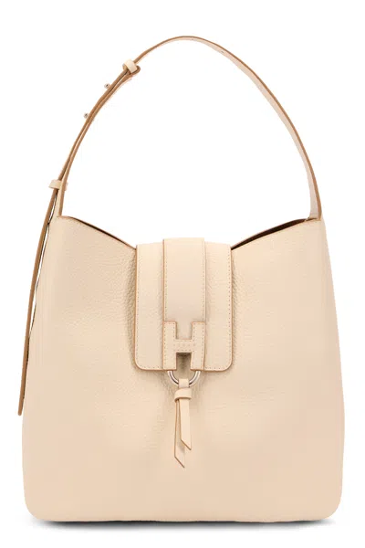 Hogan Mini Hammered Leather Hobo Shoulder Bag With Front Flap Snap Closure In Brown
