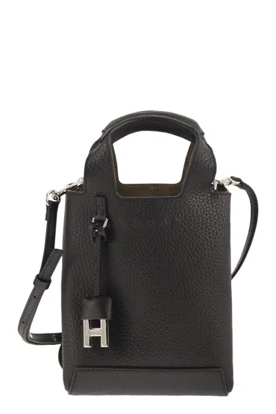 Hogan Mini Leather Tote In Black