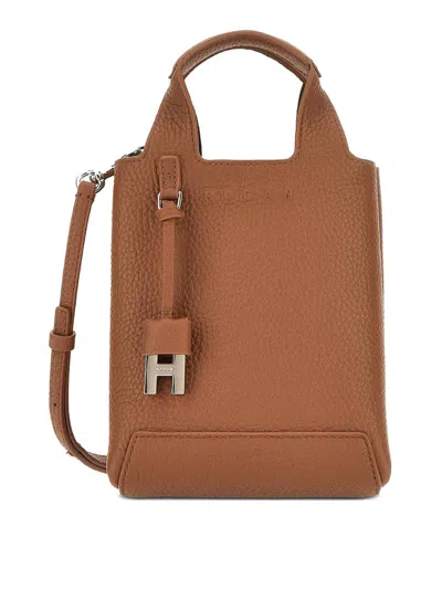 Hogan Mini Leather Tote In Brown
