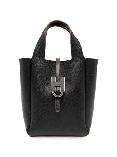 Hogan Mini Logo-plaque Tote Bag In Black