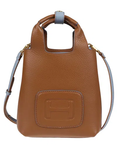 Hogan Mini Shopping Bag In Cognac Scuro/ashley Blue
