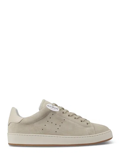 Hogan Minimalist Suede Sneakers With Perforated Detailing In Green