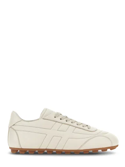 Hogan Minimalist White Leather Sneakers With Textured Grip In Neutral
