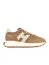 Hogan Minimalistic Beige Suede Sneakers With Cream Accents In Brown