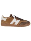 Hogan Low Top Suede Sneakers With Contrast Panel In Brown