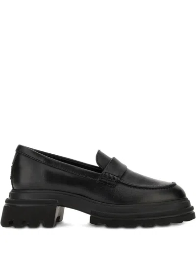 Hogan 10-storey Smooth Leather And Workwear Sole Loafers