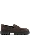 Hogan Chunky Sole Round Toe Suede Finish Loafers In Brown