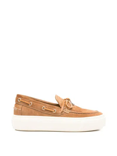 Hogan Mocassini Da Barca H705 In Pelle Cammello  In Brown