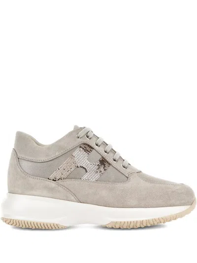 Hogan Interactive Suede Sneakers With Sequins In Gray