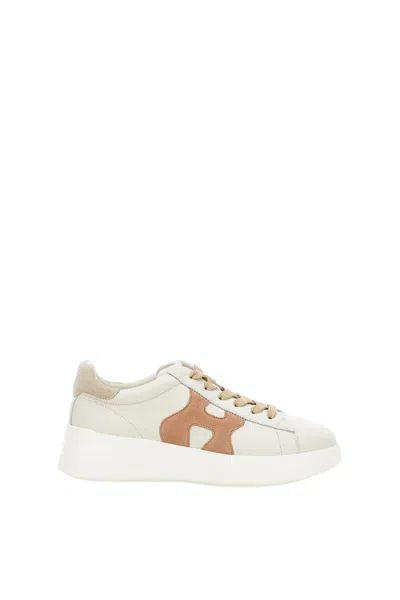 Hogan Leather Sneakers Rebel Panelled Platform Round Suede In White