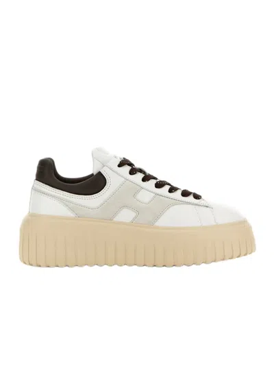 Hogan Nappa Leather Sneakers With Suede H-stripes In White