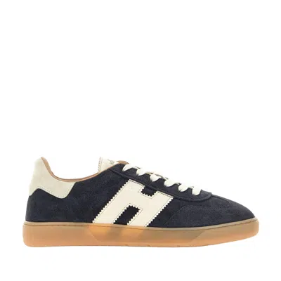 Hogan Navy Blue Calfskin Sneakers With Contrasting Logo