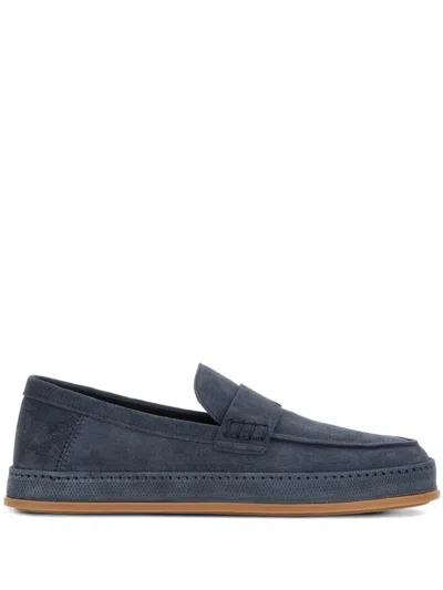 Hogan Navy Suede Flat Shoes In Blue