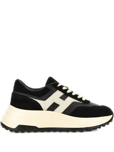 Hogan Nero E Bianco Sneakers With Textured Finish In Black