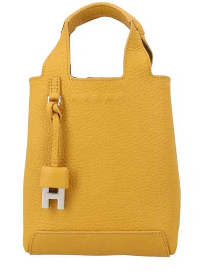 Hogan Neutral Structured Silhouette Letter Charm Handbag In Yellow