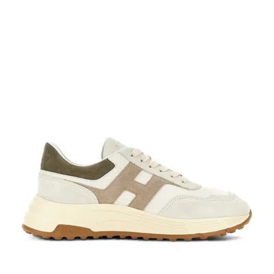 Hogan Neutral Tone Textured Outsole Side Logo Sneakers In Animal Print