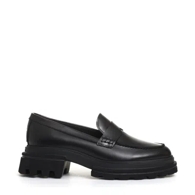 Hogan Polished Leather Loafers In Black