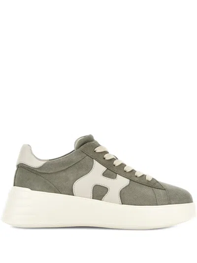 Hogan Olive Green Leather Flat Shoes In Multi