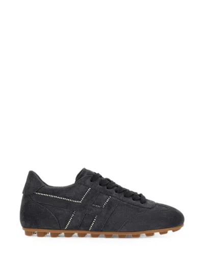 Hogan Olympia Crystal-embellished Suede Sneakers In Black