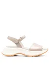 Hogan Open-design Leather Sandals With Adjustable Ankle Strap In Neutral