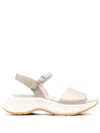 Hogan Open-design Leather Sandals With Adjustable Ankle Strap In Neutral