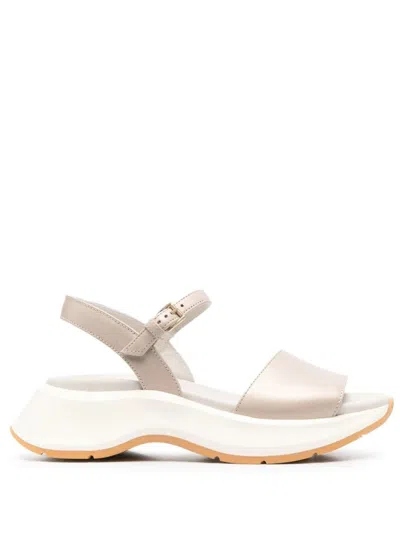 Hogan Open-design Leather Sandals With Adjustable Ankle Strap In Neutral