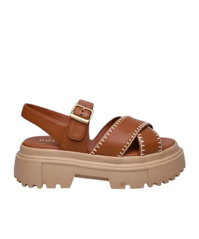 Hogan Open Toe Flat Sandals In Brown