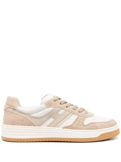 Hogan Panelled Beige And Cream Leather Sneakers With Logo Accents In Neutral