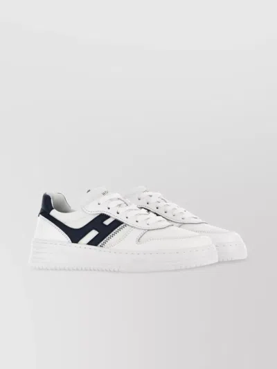 Hogan Panelled Canvas Leather Sneakers In Blue
