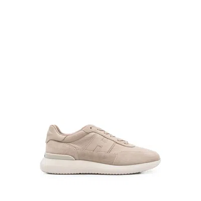 Hogan Panelled Leather And Suede Sneaker In Neutral